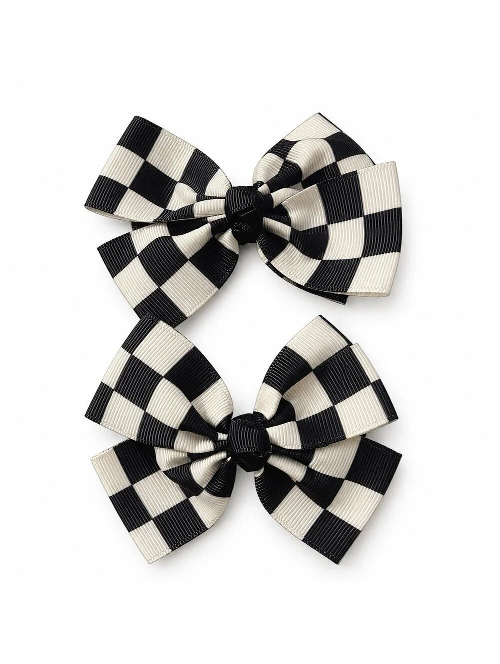 Handmade Black White Buffalo Check Hair Bows Set of 2 Girls Hair Clips